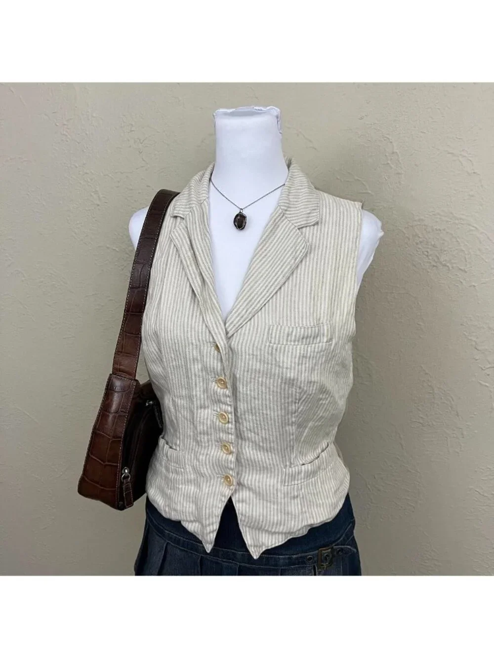 beige pinstripe linen clean girl preppy old money country club vest